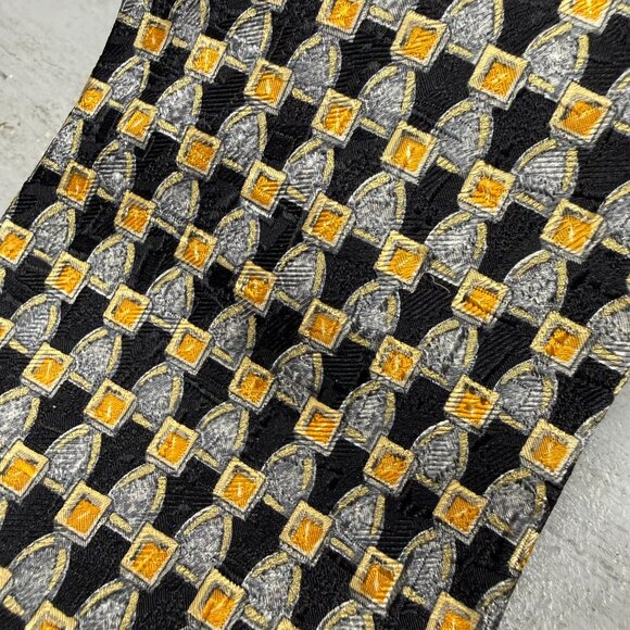 Ermenegildo Zegna Tie 100% Silk Made in Italy Geometrick Black/Gold 3.5" - Picture 3 of 8